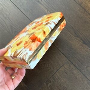 Vintage 70s Merle Floral Orange & Yellow Compartment Jewelry Storage Box